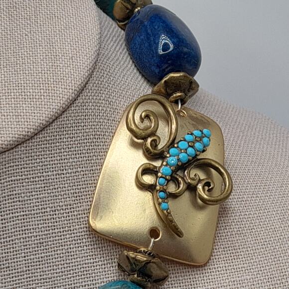 Chico's Turquoise Necklace Chain Tassel, Gemstone Acrylic Glass, 20 Inches - Picture 4 of 13